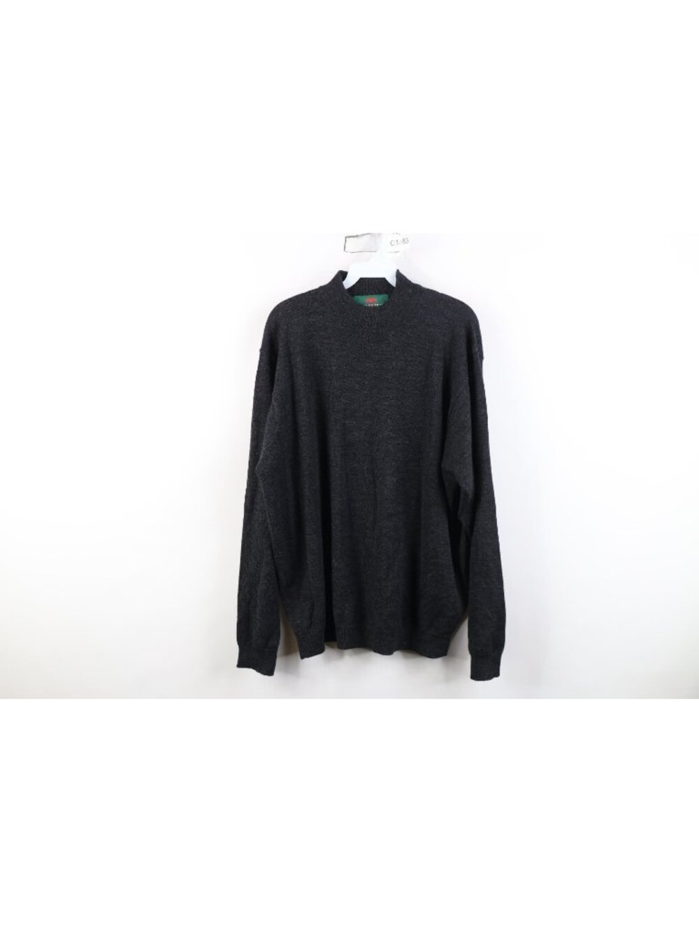 Vtg 90s Streetwear Mens XL Blank Merino Wool Knit Mock Neck Sweater Dark Gray